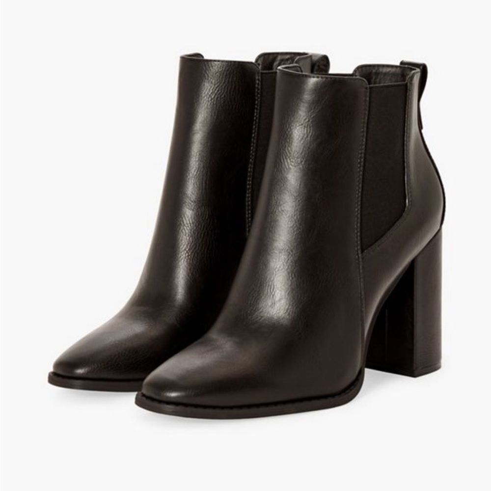 Black Vegan Leather Block Heel Slip-On Chelsea Booties 7